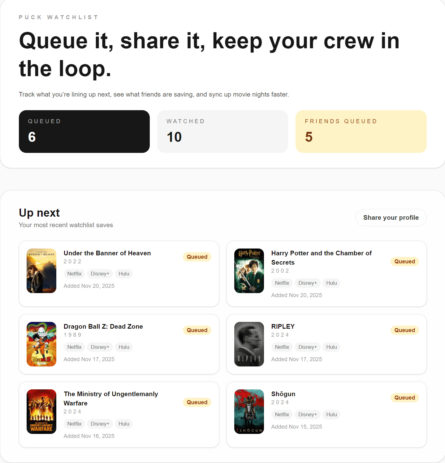 Manage Your Watchlist